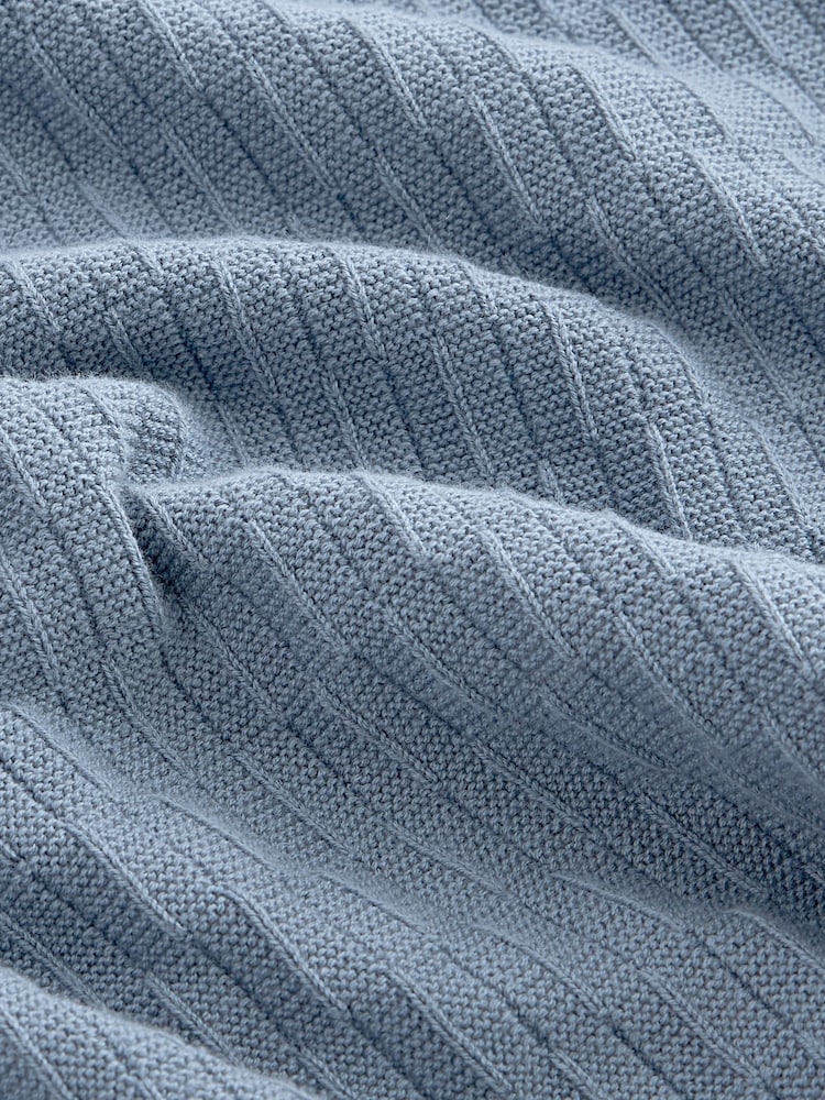 Mid-Blue Texture Crew Neck Regular Mock Shirt Jumper - Image 8 of 8