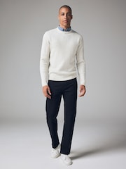 Ecru Cable Crew Neck Regular 100% Cotton Mock Shirt Jumper - Image 2 of 7