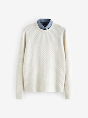 Ecru Cable Crew Neck Regular 100% Cotton Mock Shirt Jumper - Image 4 of 7