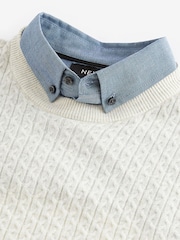 Ecru Cable Crew Neck Regular 100% Cotton Mock Shirt Jumper - Image 5 of 7