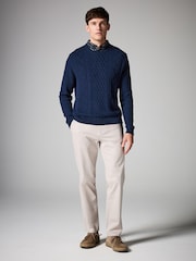 Navy Cable Gingham Crew Neck Regular Mock Shirt Jumper - Image 3 of 7