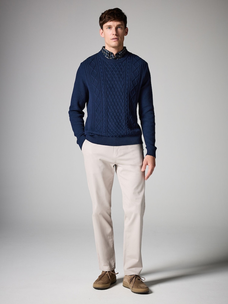 Navy Cable Gingham Crew Neck Regular Mock Shirt Jumper - Image 3 of 7