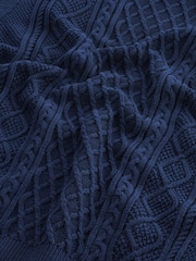 Navy Cable Gingham Crew Neck Regular Mock Shirt Jumper - Image 6 of 7