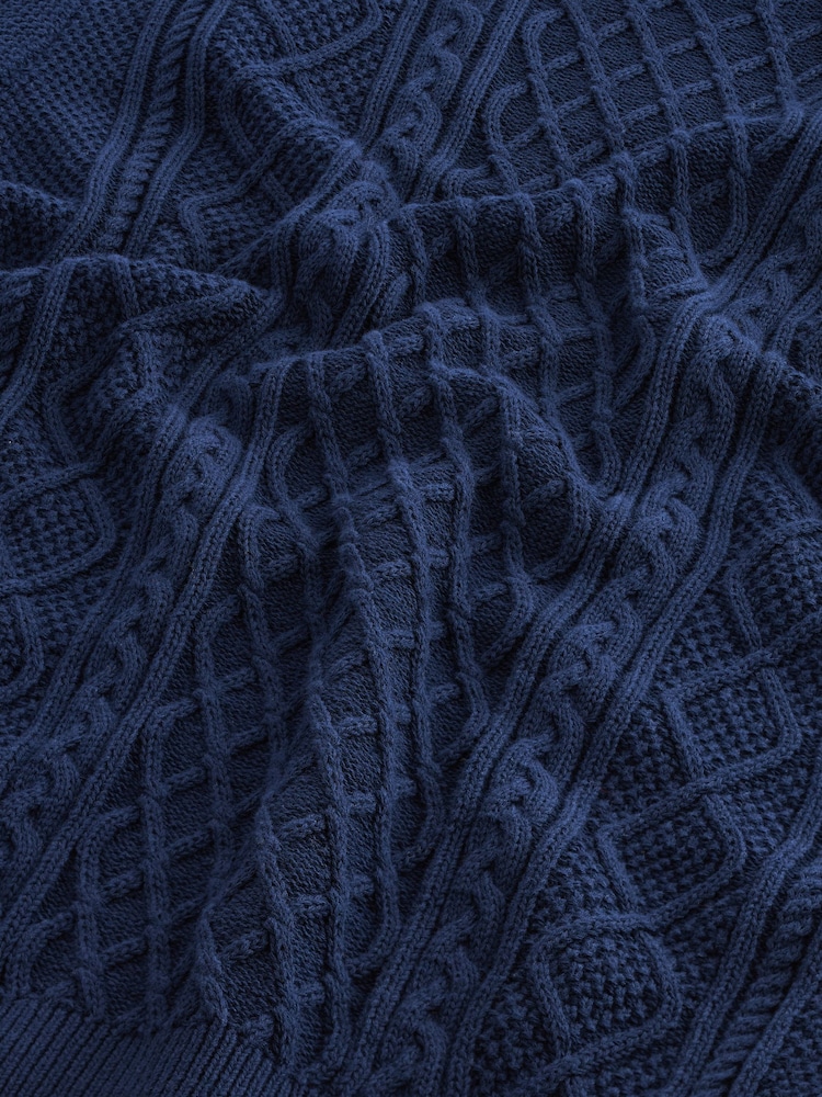 Navy Cable Gingham Crew Neck Regular Mock Shirt Jumper - Image 6 of 7