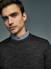 Green Marl Crew Neck Regular Mock Shirt Jumper - Image 1 of 7