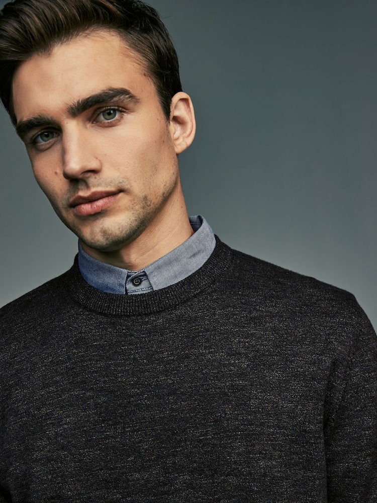 Green Marl Crew Neck Regular Mock Shirt Jumper - Image 1 of 7