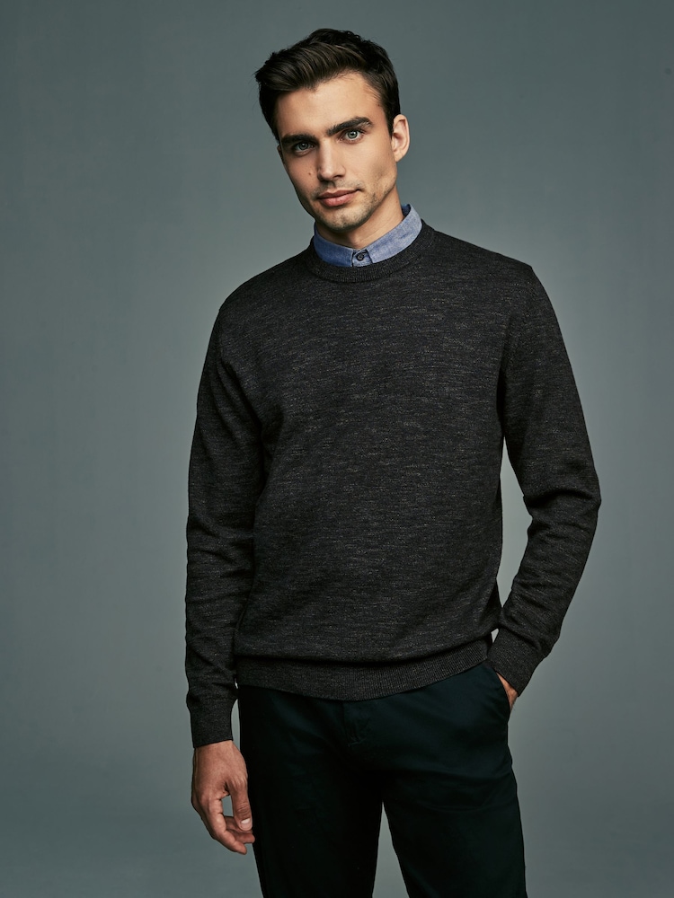 Green Marl Crew Neck Regular Mock Shirt Jumper - Image 4 of 7