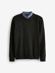 Green Marl Crew Neck Regular Mock Shirt Jumper - Image 5 of 7