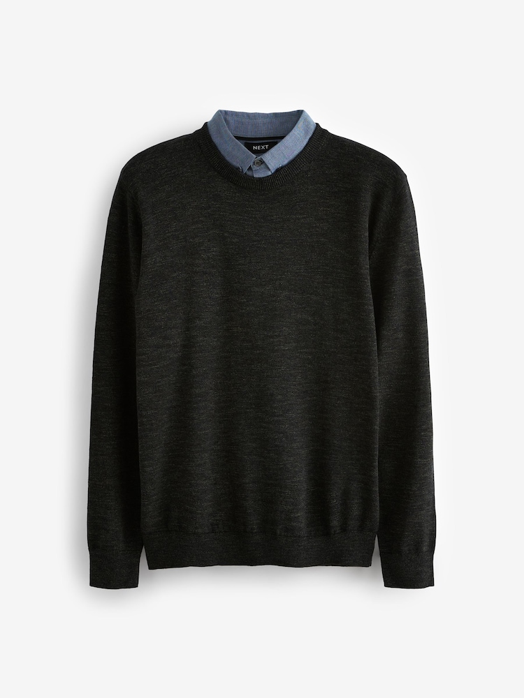 Green Marl Crew Neck Regular Mock Shirt Jumper - Image 5 of 7