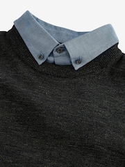 Green Marl Crew Neck Regular Mock Shirt Jumper - Image 7 of 7