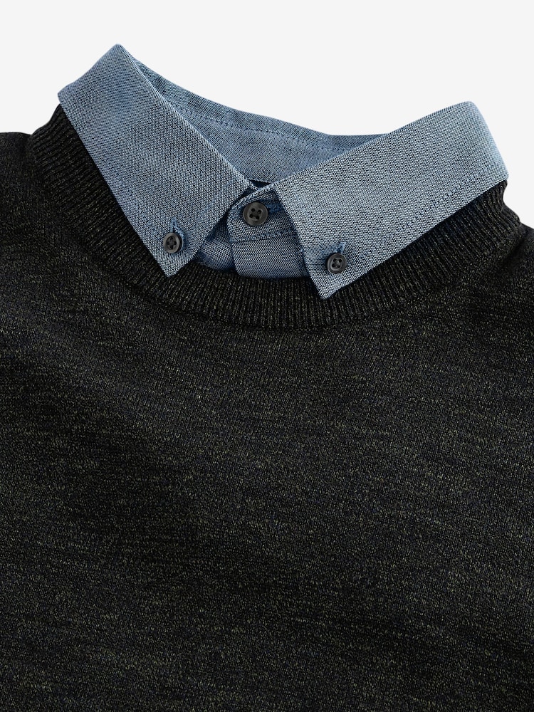 Green Marl Crew Neck Regular Mock Shirt Jumper - Image 7 of 7