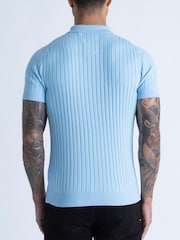 Luke 1977 Blue 100% Cotton Rib Eye Knitted Polo Shirt - Image 2 of 7