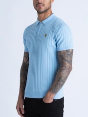 Luke 1977 Blue 100% Cotton Rib Eye Knitted Polo Shirt - Image 3 of 7
