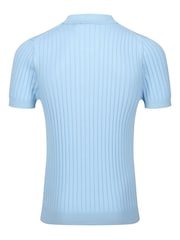 Luke 1977 Blue 100% Cotton Rib Eye Knitted Polo Shirt - Image 5 of 7