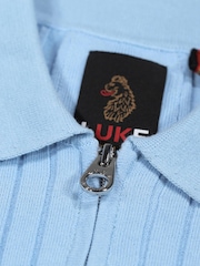 Luke 1977 Blue 100% Cotton Rib Eye Knitted Polo Shirt - Image 6 of 7
