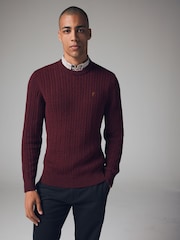 Burgundy Red Cable Crew Neck Regular Mock Shirt Jumper - Image 1 of 7