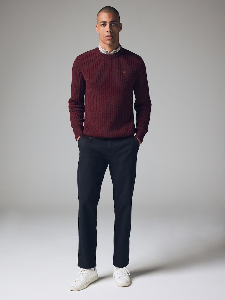 Burgundy Red Cable Crew Neck Regular Mock Shirt Jumper - Image 2 of 7