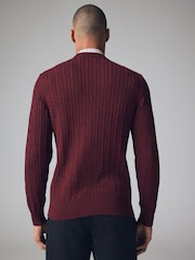 Burgundy Red Cable Crew Neck Regular Mock Shirt Jumper - Image 3 of 7