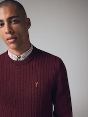 Burgundy Red Cable Crew Neck Regular Mock Shirt Jumper - Image 4 of 7