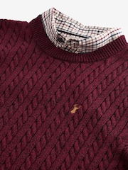 Burgundy Red Cable Crew Neck Regular Mock Shirt Jumper - Image 6 of 7