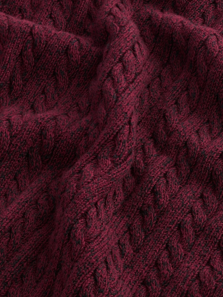 Burgundy Red Cable Crew Neck Regular Mock Shirt Jumper - Image 7 of 7