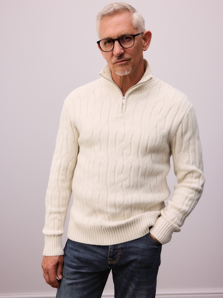 أبيض بيج فاتح - Regular Fit Textured Stitch Jumper with Wool - صورة 1 من 7 أبيض بيج فاتح - Regular Fit Textured Stitch Jumper with Wool - صورة 1 من 7