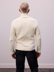 أبيض بيج فاتح - Regular Fit Textured Stitch Jumper with Wool - صورة 2 من 7