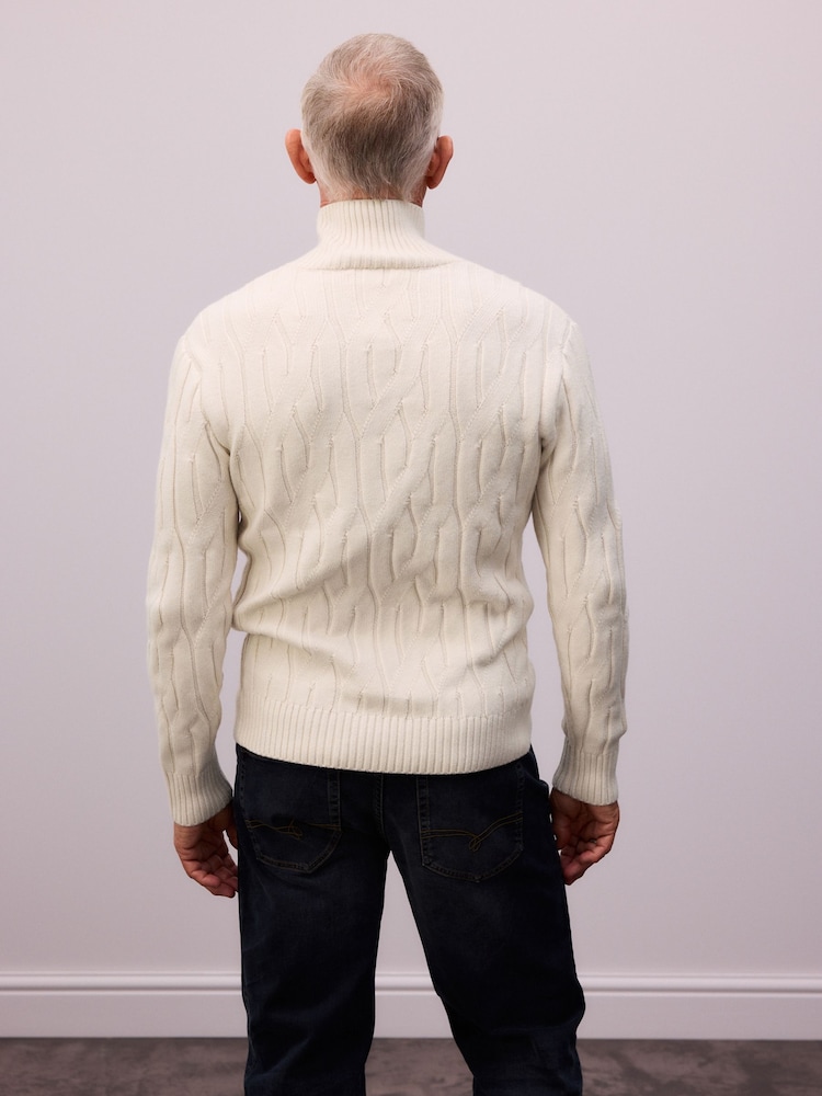 أبيض بيج فاتح - Regular Fit Textured Stitch Jumper with Wool - صورة 2 من 7 أبيض بيج فاتح - Regular Fit Textured Stitch Jumper with Wool - صورة 2 من 7