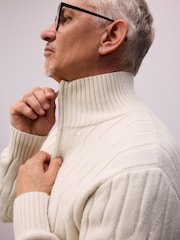 أبيض بيج فاتح - Regular Fit Textured Stitch Jumper with Wool - صورة 3 من 7