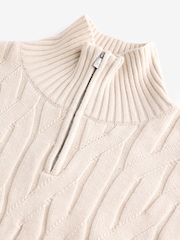أبيض بيج فاتح - Regular Fit Textured Stitch Jumper with Wool - صورة 4 من 7