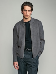 Charcoal Grey Regular Fit Cotton Rich Knit Zip-Through Shacket - Image 1 of 3