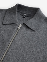Charcoal Grey Regular Fit Cotton Rich Knit Zip-Through Shacket - Image 3 of 3