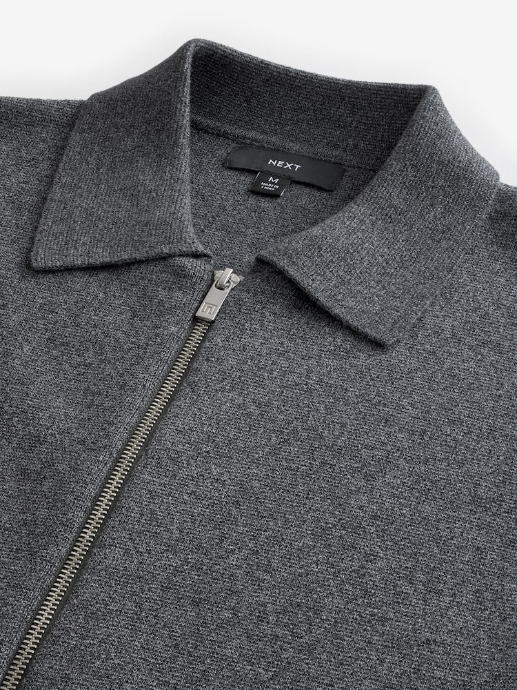 Charcoal Grey Regular Fit Cotton Rich Knit Zip-Through Shacket - Image 3 of 3