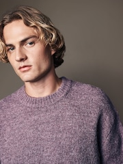 Purple Relaxed Fit Fluffy Textured Crew Jumper - Image 1 of 7
