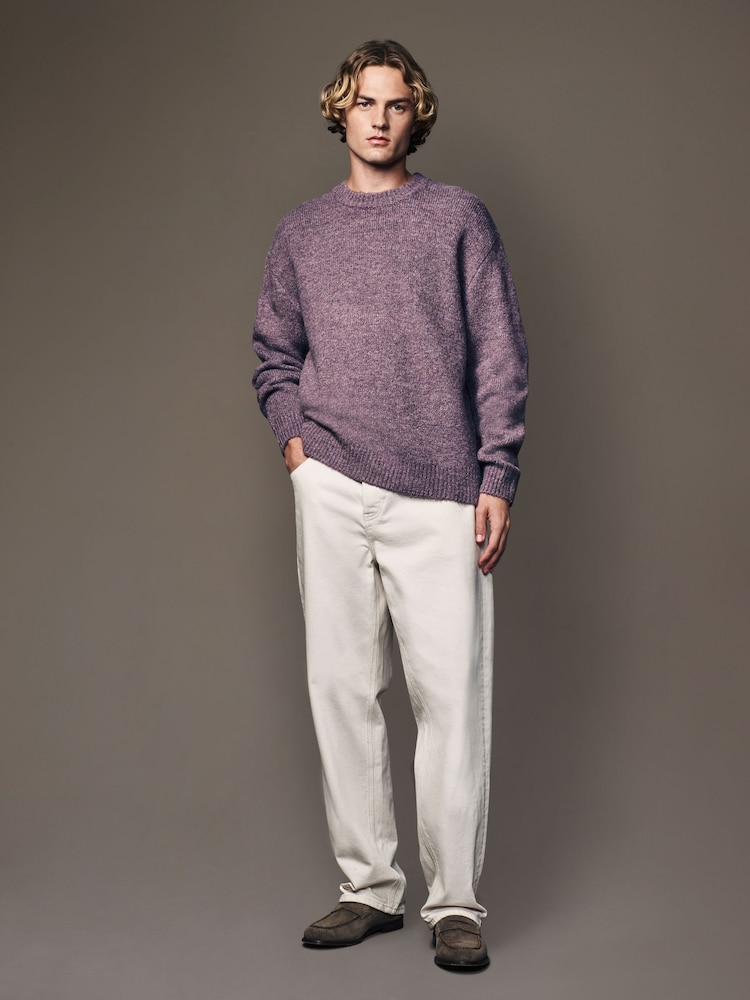 Purple Relaxed Fit Fluffy Textured Crew Jumper - Image 2 of 7