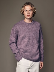 Purple Relaxed Fit Fluffy Textured Crew Jumper - Image 3 of 7