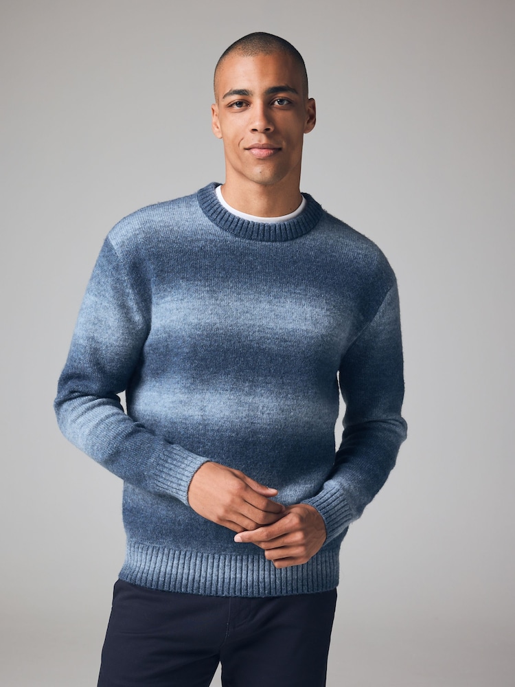Blue Relaxed Fit Ombre Crew Jumper with Wool - Image 1 of 5