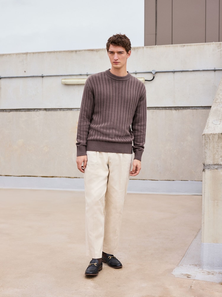 Grey Relaxed Fit Cotton Rich Washed Rib Crew Jumper - Image 2 of 7