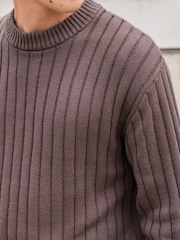 Grey Relaxed Fit Cotton Rich Washed Rib Crew Jumper - Image 4 of 7