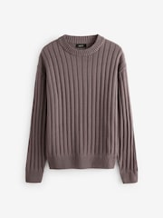 Grey Relaxed Fit Cotton Rich Washed Rib Crew Jumper - Image 5 of 7