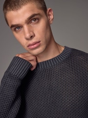 Charcoal Grey Relaxed Fit 100% Cotton Washed Crew Jumper - Image 1 of 6