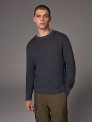 Charcoal Grey Relaxed Fit 100% Cotton Washed Crew Jumper - Image 2 of 6