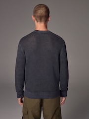 Charcoal Grey Relaxed Fit 100% Cotton Washed Crew Jumper - Image 3 of 6