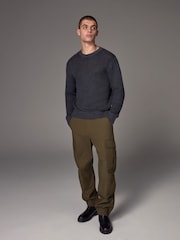Charcoal Grey Relaxed Fit 100% Cotton Washed Crew Jumper - Image 4 of 6