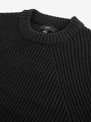 Black Crew Neck Regular Fit Rib Texture Jumper with Wool - Image 6 of 7