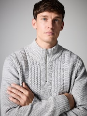 Grey Regular Fit Cotton Rich Cable Knit Quarter Zip Jumper - Image 1 of 7