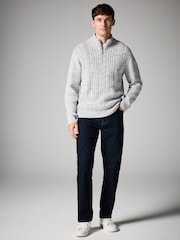 Grey Regular Fit Cotton Rich Cable Knit Quarter Zip Jumper - Image 2 of 7