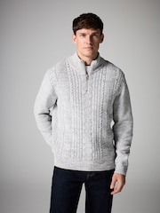 Grey Regular Fit Cotton Rich Cable Knit Quarter Zip Jumper - Image 3 of 7