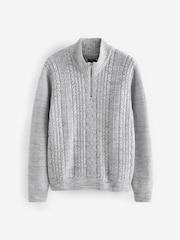 Grey Regular Fit Cotton Rich Cable Knit Quarter Zip Jumper - Image 5 of 7