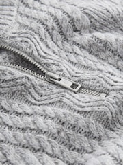 Grey Regular Fit Cotton Rich Cable Knit Quarter Zip Jumper - Image 7 of 7